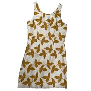 Pineapple Moon 100% Silk Midi Shift Dress Women's Sz Small Cream Yellow Hawaiian